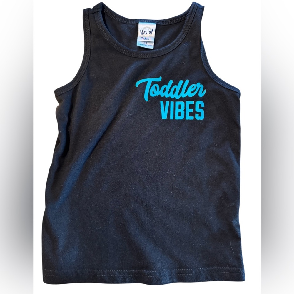 Navid Black Tank Top with Blue 'Toddler Vibes' Design